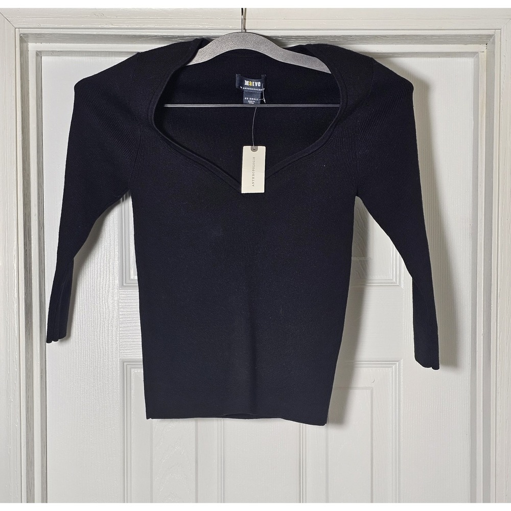 Maeve Sweetheart Neckline Sweater Size XXS Tight Ribbed Black